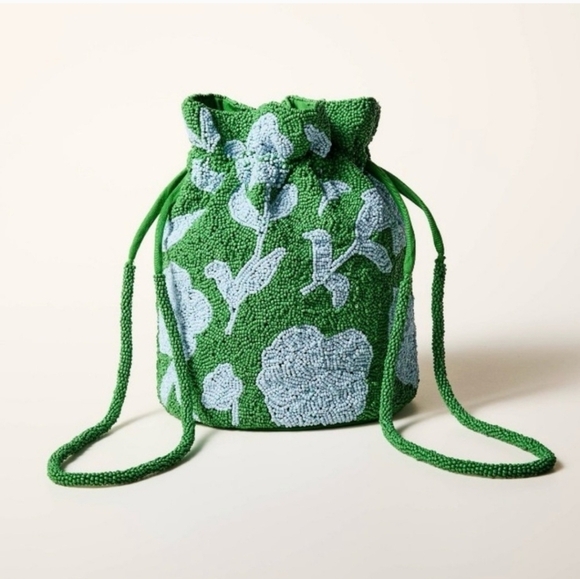 kate spade Handbags - Kate Spade Target Beaded Rose Green Drawstring Bucket Bag NWT